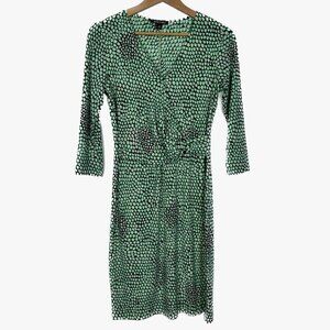 ROZ & ALI Green, white, and Black Geometric Print Faux Wrap Office Dress Size XS